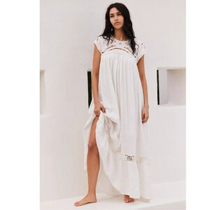 New Free People Cutwork Tee Maxi Dress $198 X-SMALL Open-Back Maxi Lace